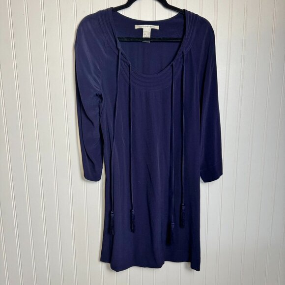 Diane Von Furstenburg Navy 3/4 Sleeve Short Dress Front Ties Small H11 - Picture 3 of 7